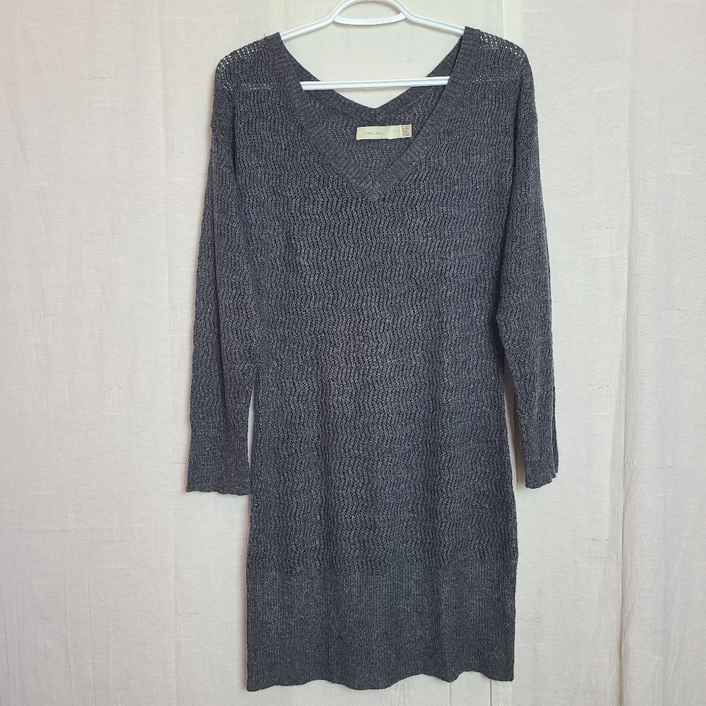 Costa Blanca Women's Grey Open Knit Drop Shoulder Chic Winter Sweater Dress